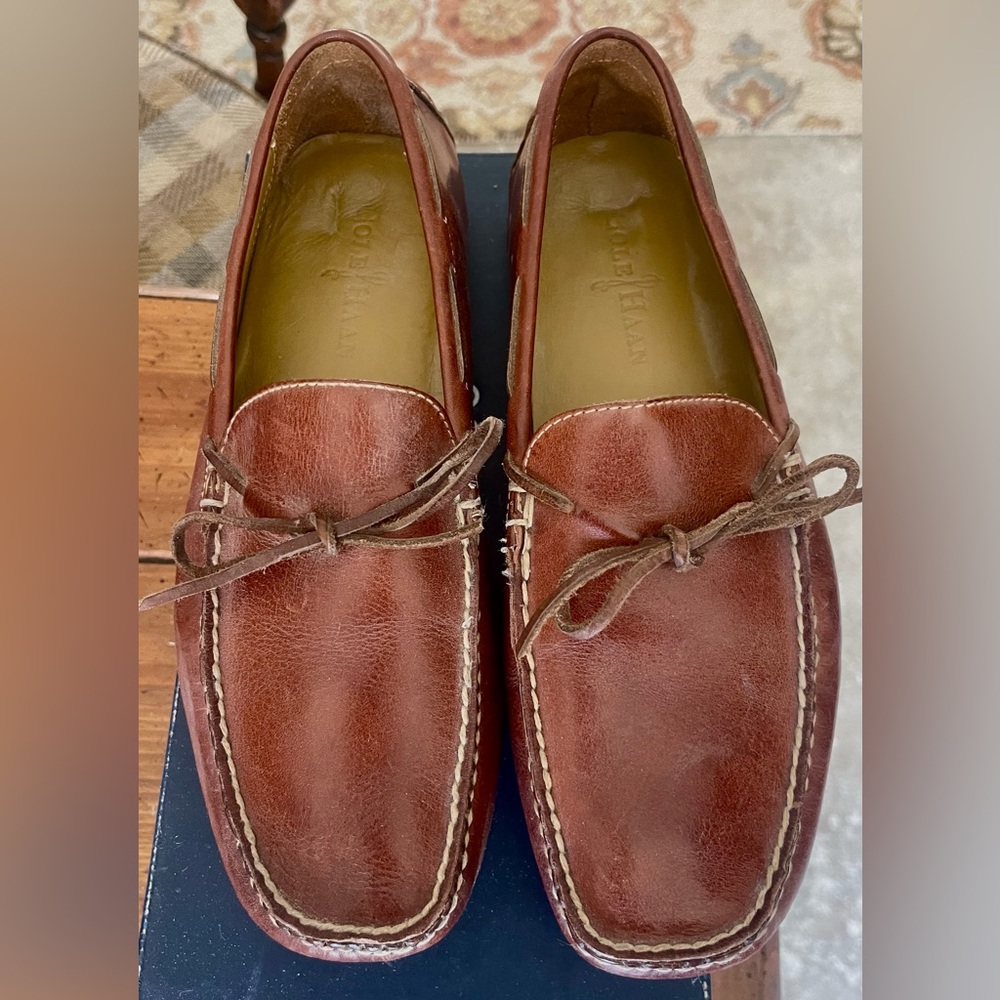 Cole Haan Brown Leather Moccasin Loafers with Contrast Stitching